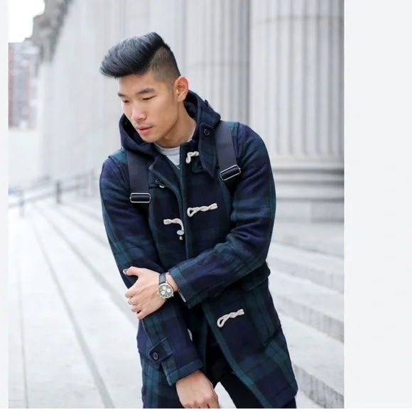 vintage men's duffle coat in blackwatch plaid